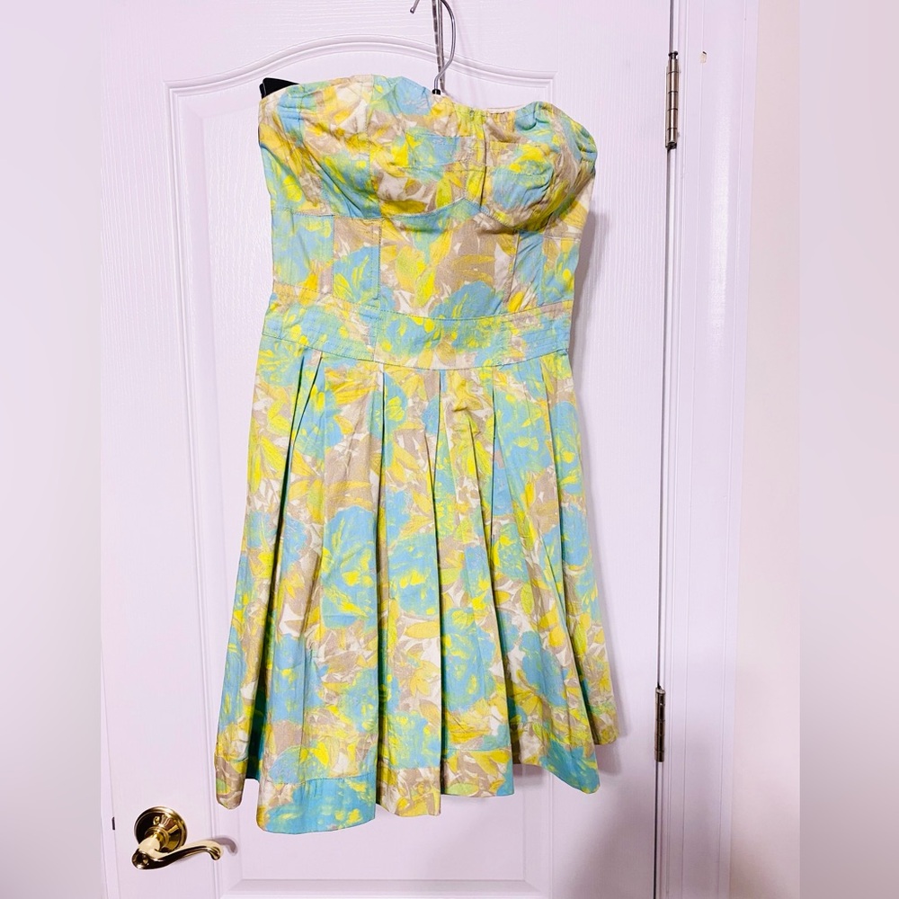 NEW ModCloth Jessica Simpson Floral Strapless Mini Dress Blue Green Size XS